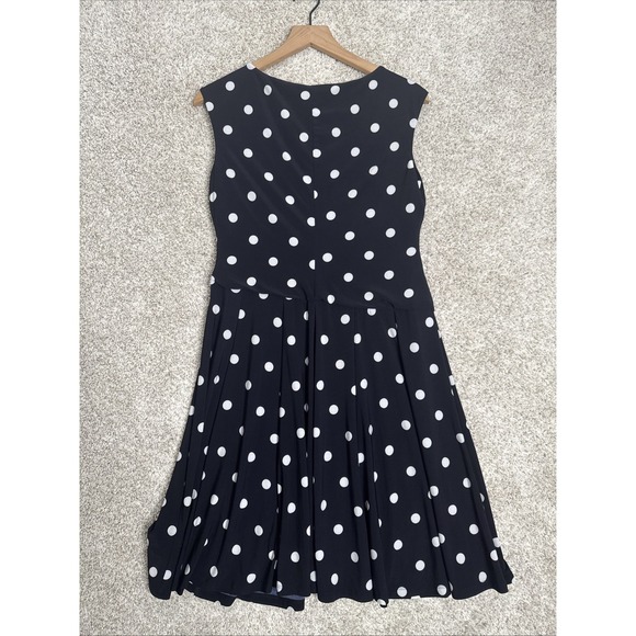 Lauren Ralph Lauren Black White Polka Dot Dress Sz 12P Ruched Flounce Skirt - Picture 3 of 6